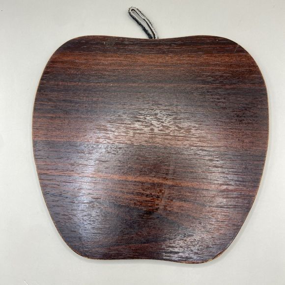 Vintage 60s Hand Painted Folk Art Wood / Cork Hot Plates Trivets (2) Apple Shape - Picture 3 of 10